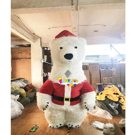 Hot Selling Custom Christmas Bear Mascot Costume Inflatable Cute Christmas Bear Mascot Adult Party Costume