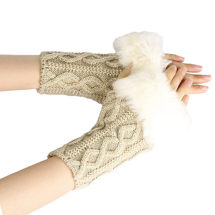 Fashion Knitting Warm Fur Winter Cute Girl Knitted Gloves Fingerless Gloves for Ladies