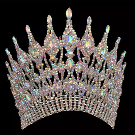 Beauty Trendy Elegant Multicolor Rhinestone Crystal Tiara for Miss World Pageant Wedding & Birthday Large Crowns