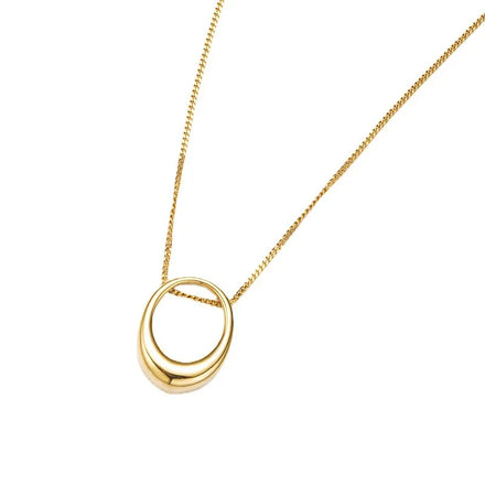 Hypoallergenic High Sense Elegant 14K PVD Plated Irregular Oval Collarbone Pendant Necklace for Lady Daughter