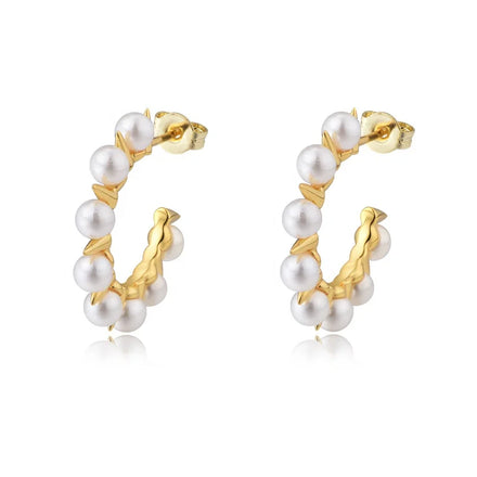PEISHANG Wholesale Personalized Women Shell Pearl Studs Earrings 18K Gold Plated Brass Jewelry Imitation Pearl Cuff Earrings