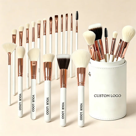 EMF High Quality Soft Vegan Wood Handle Rose Gold Fashion Custom Logo 18pcs Face & Concealer Foundation Powder Makeup Brush Set