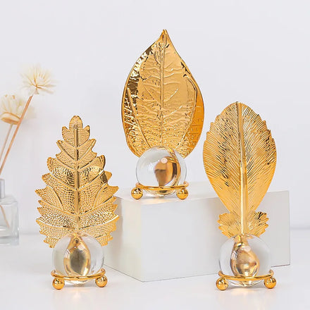DREA European Style Iron Golden Leaf Crystal Ball Ornament Office Desktop Luxury Decoration Crystal Decoration