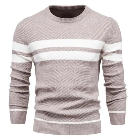 Wholesale Polyester Strips Knitted Men's Sweater Winter Crew Neck Pullover Full Sleeve Sweater for Men