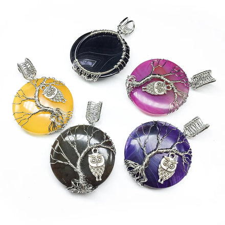 Natural Agate Crystal Stone Pendant Quartz Jade Gemstone Tree of Life Pendant Necklace Jewelry