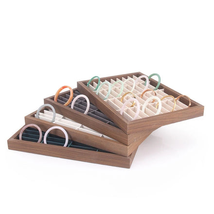 40 Slot Bangle Display Tray Wood Grain Velvet Bracelet Jade Organizer Case Jewelry Showroom Retail Display Case 35x24x3cm Luxury