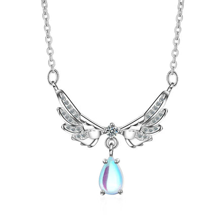 Angel Wings Zircon Pendant Necklace Moonlight Stone Necklace
