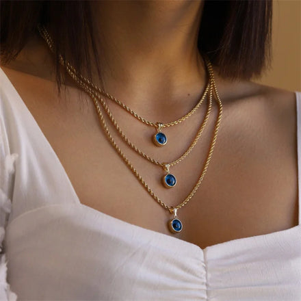 Trendy Popular Stainless Steel Necklace Blue Round Eye Pendant Necklace