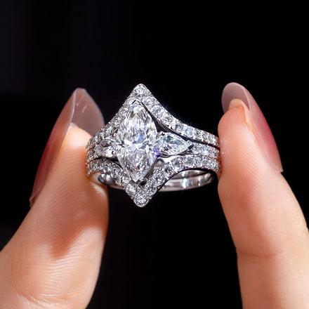 Custom Jewelry MSR-969 Women Engagement Ring 14K White Gold 2ct D VS1 Marquise Cut Lab Grown Diamond Couple Ring