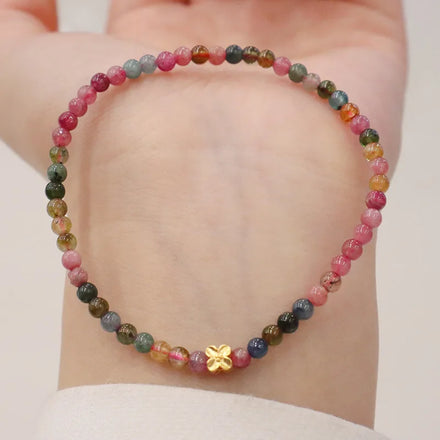 Exquisite Rainbow Tiny Beads Precious Natural Garnet Tourmaline Gemstone Crystal Thin Small Bead Bracelet for Women Girls