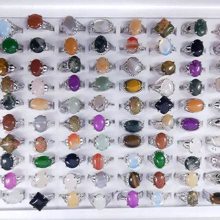 Factory Price Cheap Natural Stone Rings Mix Colors Green Blue Turquoise Howlite Women Silver Alloy Rings Jewelry Gift