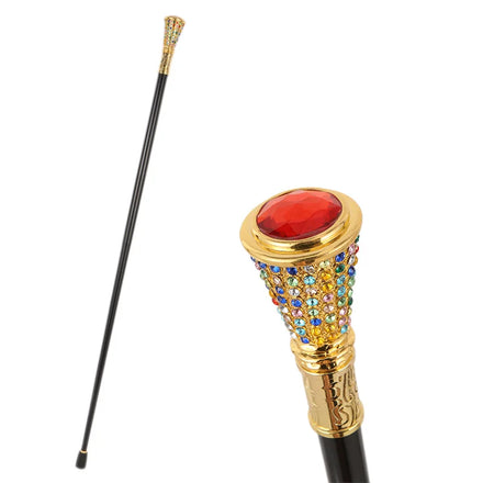 Luxury Walking Cane Colorful Gemstone Fashion Decorative Walking Stick Gentleman Elegant Cosplay Cane Knob Crosier 93cm