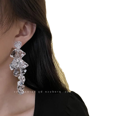 Senior Sense Custom Women's 1 Pair Long Acrylic Drop Earrings Transparent Unique Irregular Geometry Senior Sense Unique Earrings