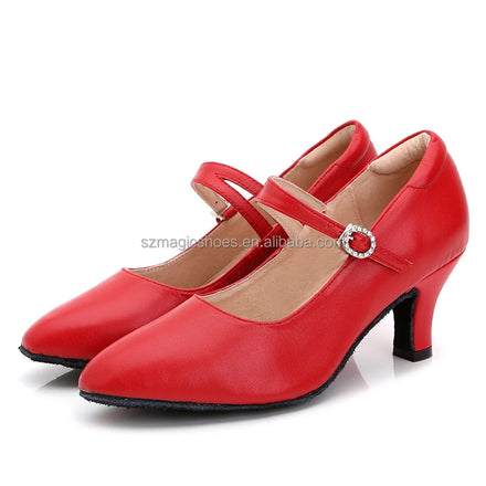 Wedopus Closed Latin Dance Shoes Woman Leather Red