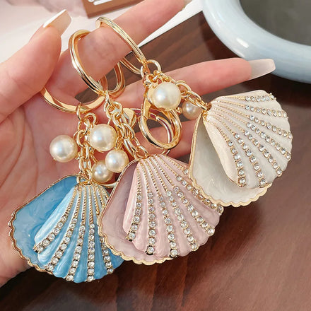 Fashion Pearl Shell Conch Keychain for Woman Girls Bag Charm Trinket Metal Keychain Key Rings Exquisite Jewelry Souvenir Car Key