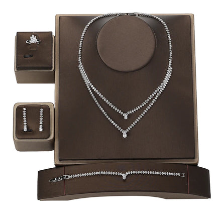 Double Layer Fashion Graceful Crystal Diamond Jewelry Set Necklace Earrings Bracelet Ring 4 Piece BN8256