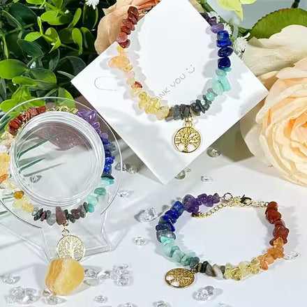 Factory Wholesale Natural Obsidian Amethyst Crystal Quartz Seven Chakras Bracelet Energy Beads for Healing