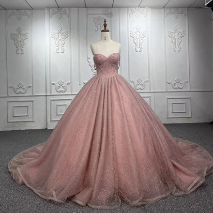 Jancember DY9764-1 Simple Pink Plus Size Glitter Ball Gown Party Evening Dresses
