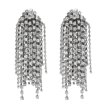 Luxury Crystal Rhinestone Long Tassel Drop Earrings for Women Lady Night Club Party Wedding Jewelry Gift
