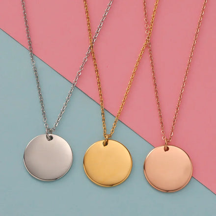Fashion Jewelry Necklace Blank Round Pendant Stainless Steel Logo Necklace With With Custom Laser Engraved Logo