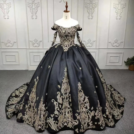 Jancember DY9871 Vintage Long Black Embroidery Women's Evening Ball Gown Dresses