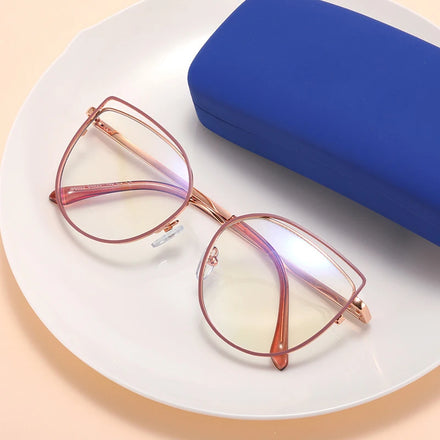DOISYER Cat Eye Trend Metal Eyeglasses Frames Blue Light Blocking Glasses Women Fashion Optical Frames
