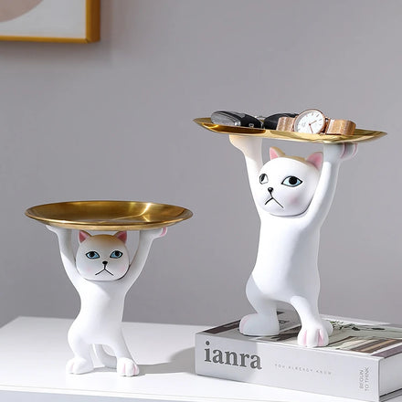 Creative Home Living Room Decoration Watch Key Storage Tray Table Ornament Black White Cat Tray for Home Decor Holiday Gift