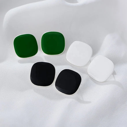 Factory Wholesale Female Colorful Square Sublimation Earring Blanks Japanese Simple Brass Morandi Enamel Earring Studs for Women