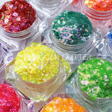 Neon Embossing Glitter Polyester Material Craft Chunky Mix Glitter Wholesale for Resin Arts Nails Glitter Sequins Bulk Christmas