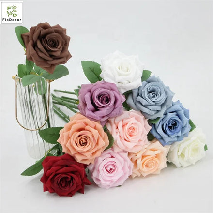Wholesale Hot Sale 44cm Artificial Silk Dusty Rose Flowers for Wedding Decor Pink Autumn Color Vintage Rose Fabric Chinese Roses