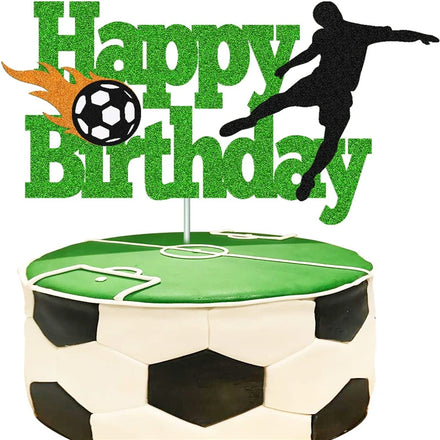Soccer Cake Topper Happy Birthday Sign Football Player Cake Decoration for Sport Theme Man Boy Girl Birthday Party Supplies