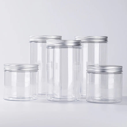 Small MOQ 250ml 300ml 450ml 650ml Empty PET Plastic Jar with Aluminum Cap Transparent Food Spice Sugar Packaging Containers