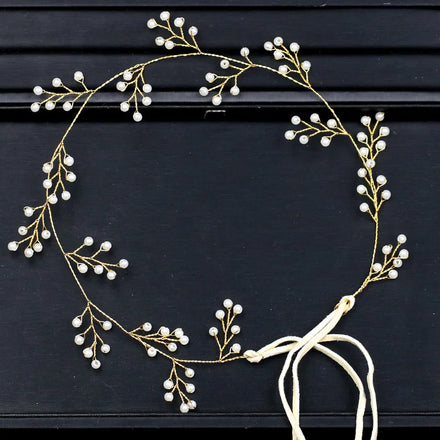 Handmade Pearl Headband Simple Gold Headpiece Wedding Bridal Hairband