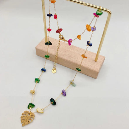 New Vintage Gold Plated Stainless Steel Chain Irregular Colorful Natural Stone Crystal Healing Stone Clavicle Chain Necklace