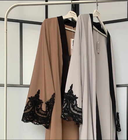 Elegant Casual Dresses Muslim Women's Feminine Long Skirt Lace Embroidery Open Abaya