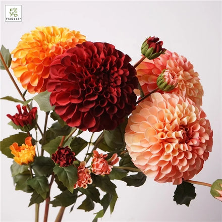 Wholesale Artificial Retro Silk Dahlia Flower Autumn Color 4 Heads Home Table Center Piece Hotel Wedding Party Decoration Ins
