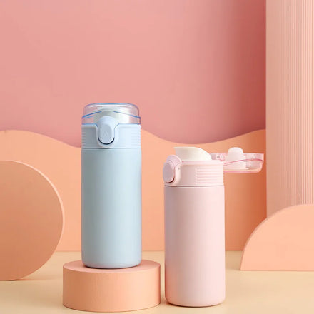 Creative Portable Straight Cute Girls Students Kids Fresh Bounce Lid Sports Water Bottles Thermal Termos Vacuum Insulated Flask