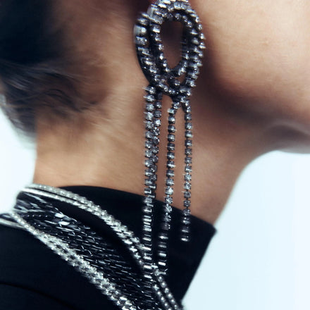 Fashion Geometric Water Full Crystal Long Tassel Drop Dangle Earrings for Women Bridal Wedding Party Jewelry