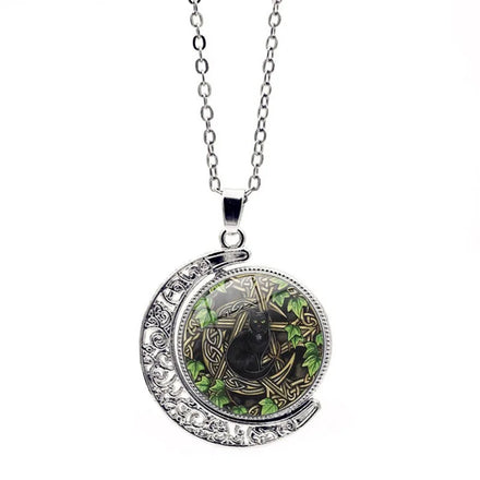 Hot Selling New Accessories Wicca Black Cat Double-sided Revolving Necklace Jewelry Divination Ceremony Witch Pendant