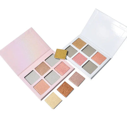 Vegan Cosmetics Custom Logo DIY Highlighter Palette Private Label Square Hole Shimmer Makeup Highlighter