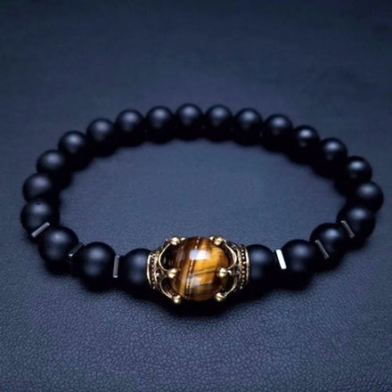 New Fashion Luxury Alloy Crown 8mm Natural Stone Tiger Eye Matte Bead Woven Adjustable Bracelet for Unisex Jewelry