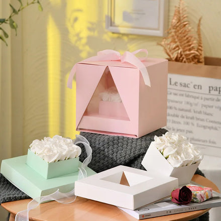 Wholesale Gift Box Transparent PVC Folding Flower Shop Portable Flower Box for Mother's Day