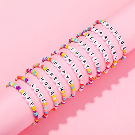 Hot Sale Bead of Letters Encourage English Word Brave love Lucky Dream Rice Beads Bracelet for Children