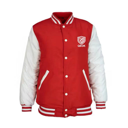 Red Fashionable Winter Cotton Fleece Embroidered Baseball Jacket Custom for Men