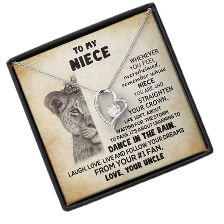 SC New Design Valentine's Day to My Niece Necklace Gift Romantic Eternal Love Inlaid Diamond Hollow Heart Necklace for Women