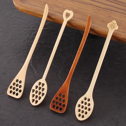 New Wooden Honey Coffee Spoons Long Mixing Spoon Bee Tools Honey Stirrer Muddler Stirring Stick Honey Dipper Wood Carving Stirri