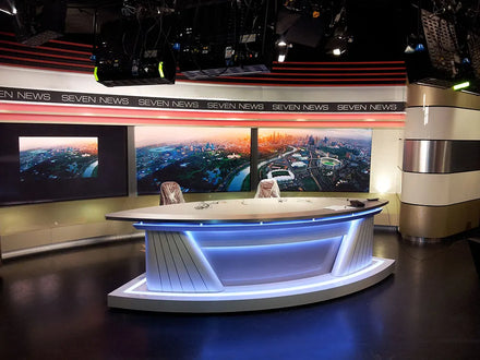 Modern LED TV News Desk Table with Solid Surface for Broadcasting Hotels Schools & Hospitals