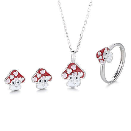 New Mushroom 925 Silver Jewelry Set Creative Fashion Sweet Enamel Jewelry Set Women