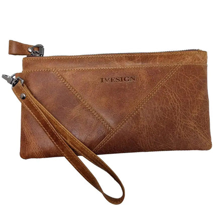 Hot Selling Leather Small Zippered Hand Purse RFID Blocking Credit Card Holder Women Wristlet Clutch Mens Leather Wallets