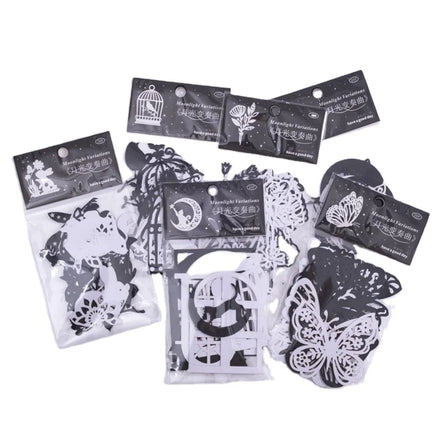 20 Pieces/Pack Material Paper Moonlight Variations Series Black and White Openwork Collage DIY Notebook Base Paper 6 Models